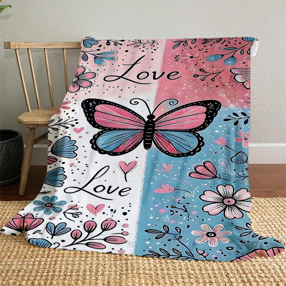 1pc Butterfly Love Outdoor Flannel Blanket Soft Warm All-Season Throw for Sofa Bed Car Camping Office, Cozy Gift Idea1265S