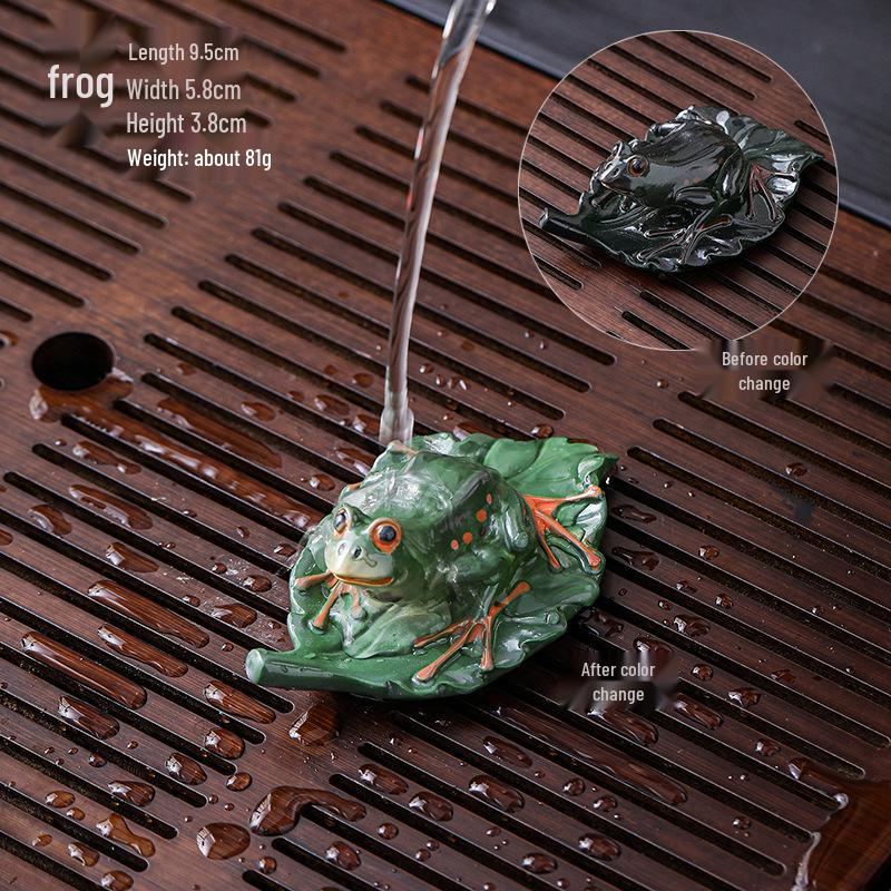 Personality Taiwan Tea Pet: Little Cabbage & Color-Changing Wealth Frog Tea Table Ornaments.