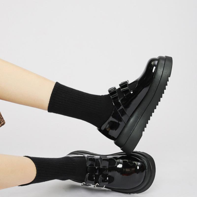 Platform Thick-soled Leather Shoes for Women New Style College Style Bowknot Cute Mary Jane Shoes Shallow Mouth Single Shoes