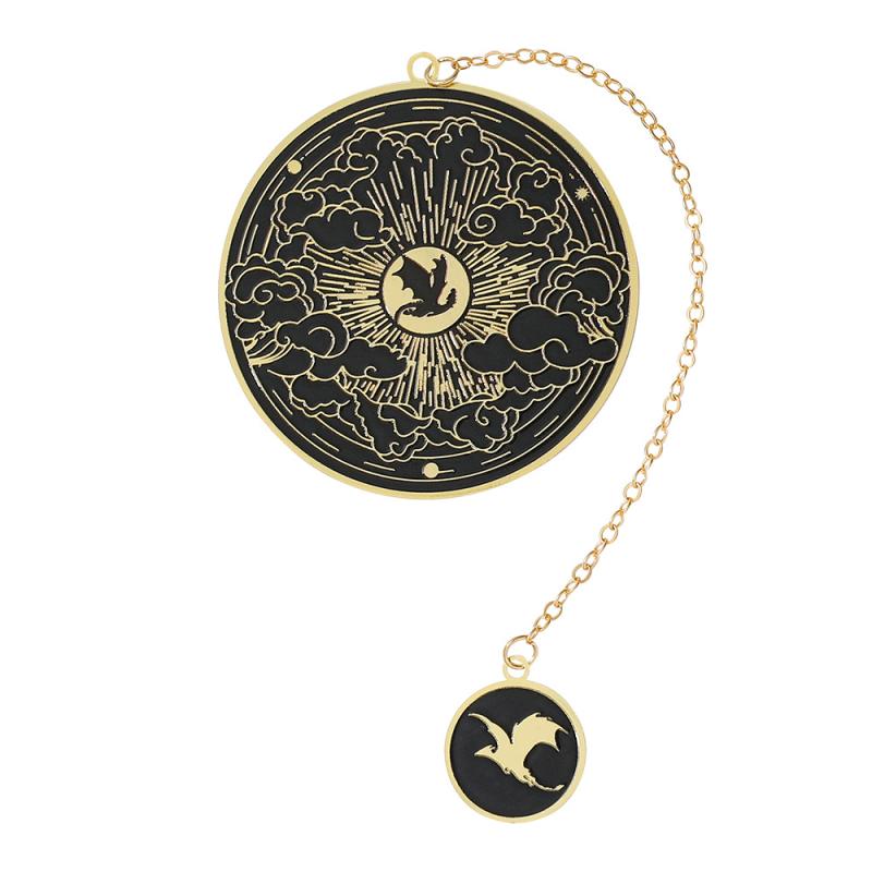 Fourth Wing Bookmark - Dragon Knight Story Gothic Round Metal Bookmark Book Accessories Pendant Dragon Bookmark Stationery