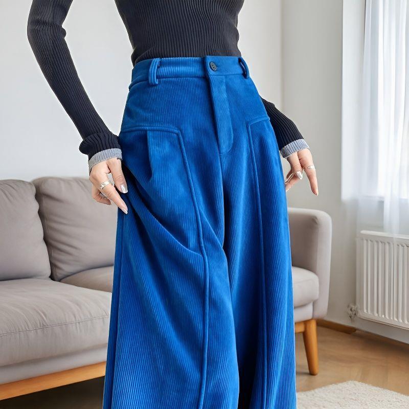 Elegant Blue Corduroy Suit Pants with Luxurious Drape - Slim or Wide-Leg Options for a Relaxed, Stylish Look