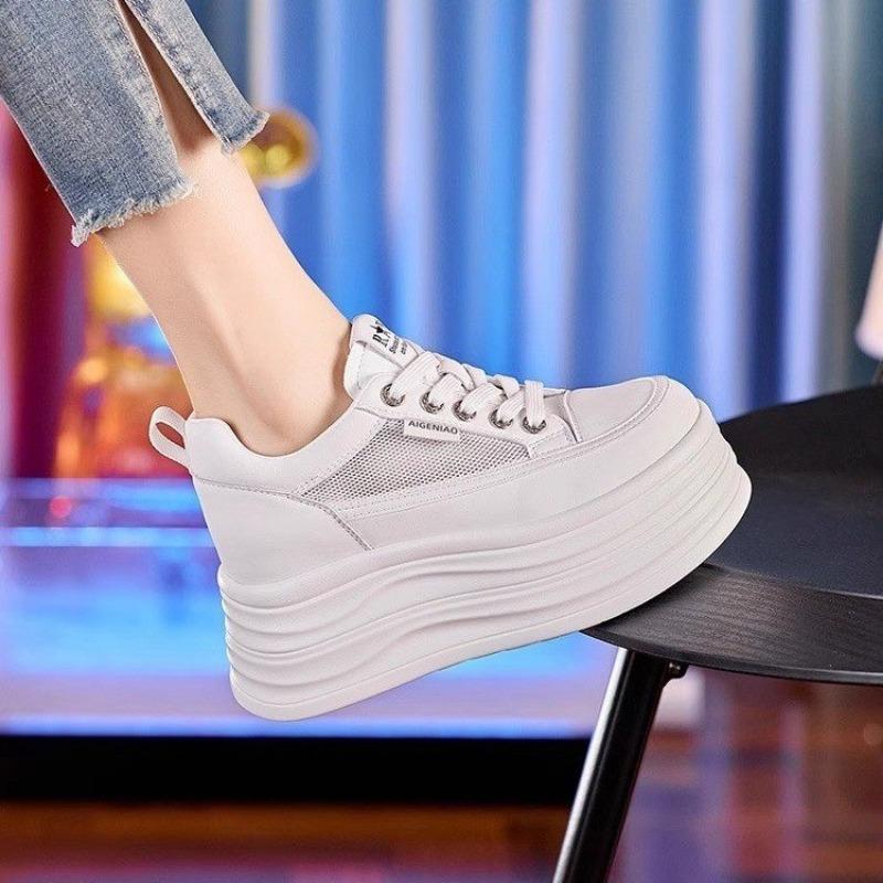 

10СМ Невидимые Внутренние Увеличивающие Рост Белые Туфли Женские Маленькие На Толстой Подошве Губка Торт Клиновидный Каблук Дышащие Кроссовки 39 белый