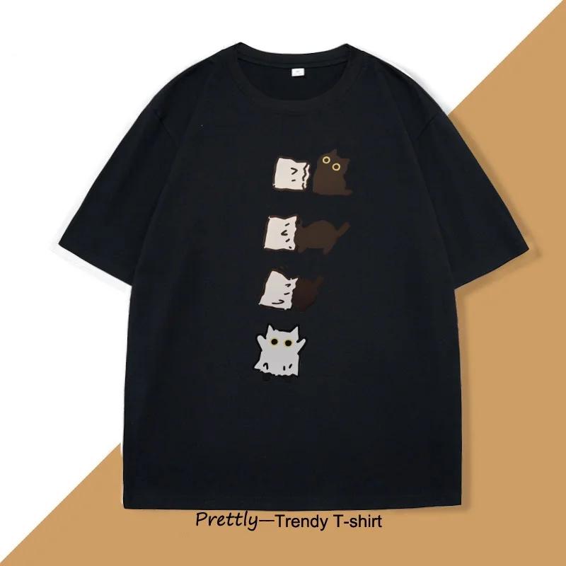 Funny Black Cat T-shirt Women Street T Shirt Fashion Casual Clothing Crewneck Breathable Tshirt Graphic Tees