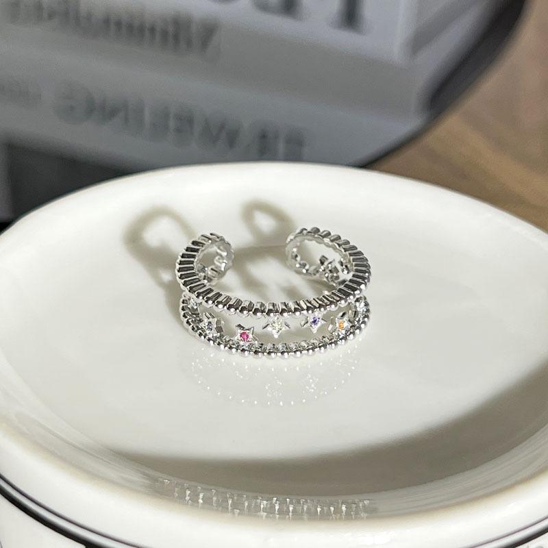 European and American fashion hollow star luxury retro ethnic style flower pleated ring femininity adjustable index finger ring