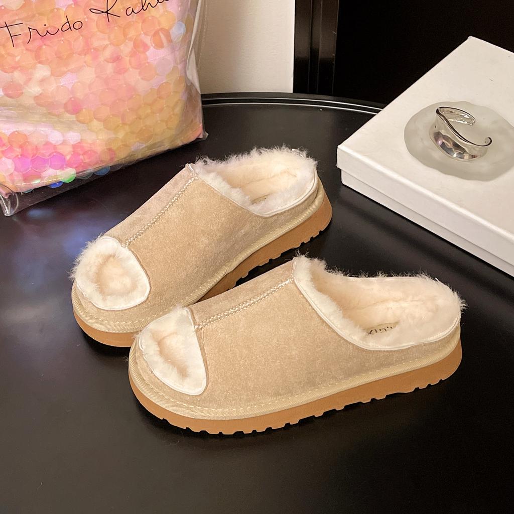 2025 new shoes indoor home warmth plush non-slip plush cotton slippers premium casual women's toe cotton mop