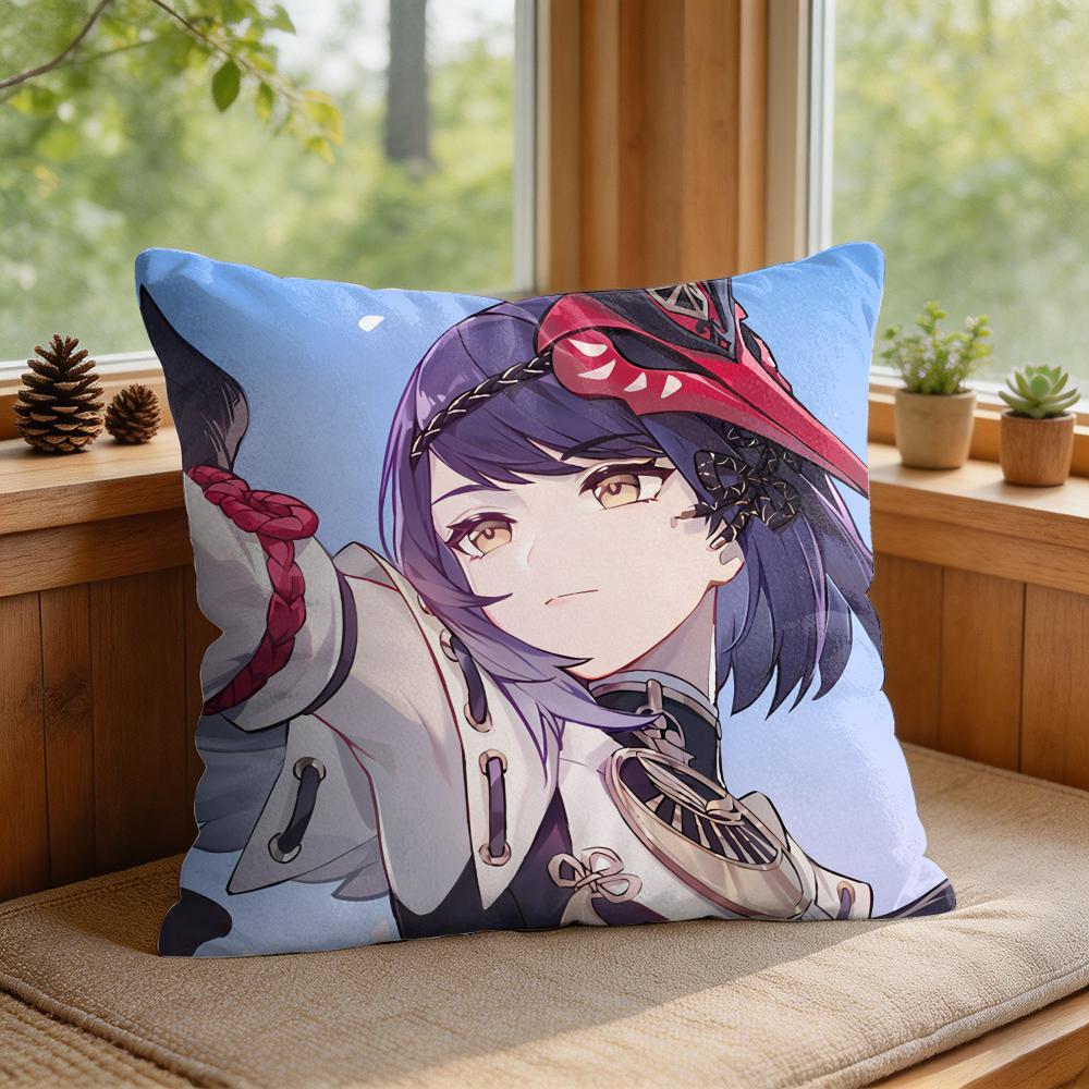 Kujo Sara Genshin Impact Cushion Cover Square Short Plush Pillow Case Living Room Sofa Home Decor Funda X