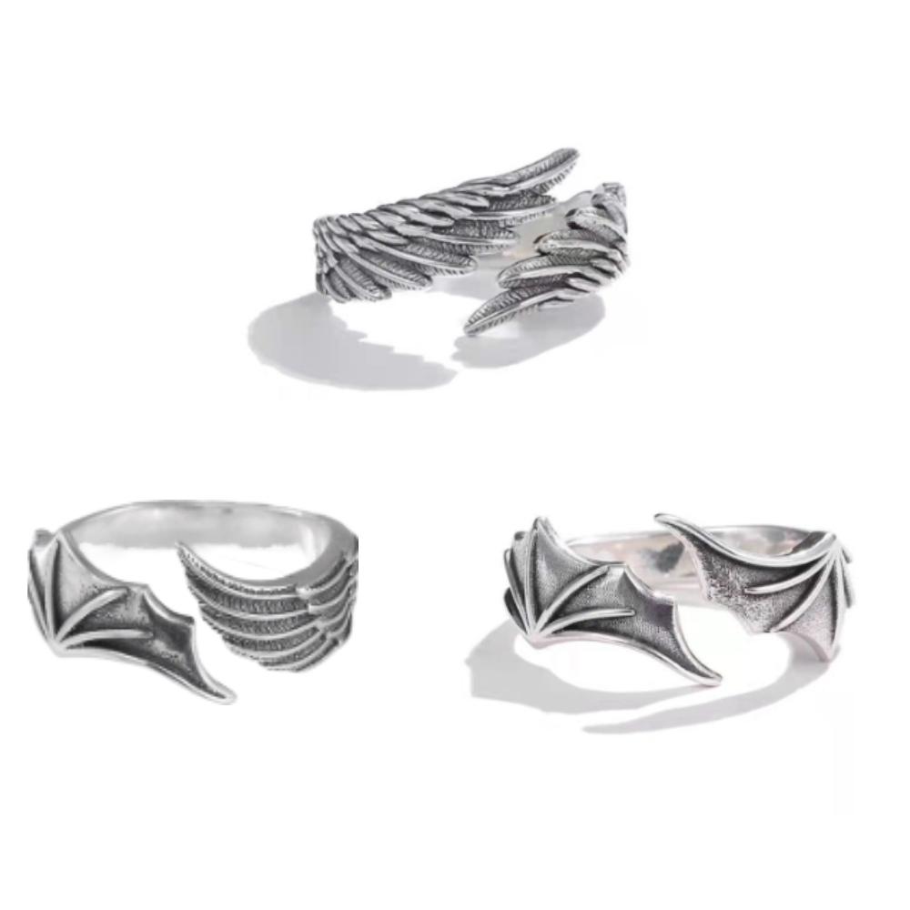 Retro Angel Demon Hip Hop Wing Couples Rings Antique Jewelry Popular Fashion Sense Open Adjustable Finger Ring Punk Gift