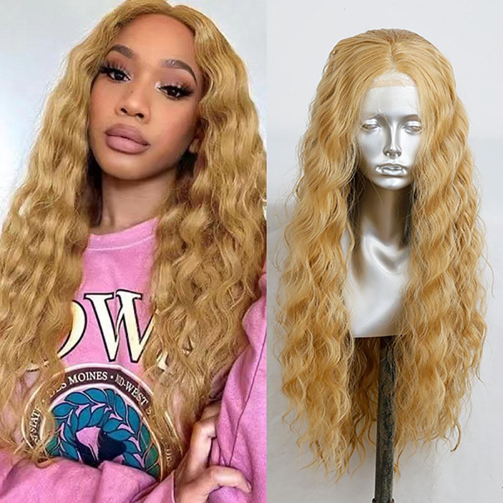 AIMEYA Blue Wigs Loose Curly Synthetic Lace Front Wig  Heat Resistant Synthetic Lace Wig Cosplay Blue Green Blonde Color
