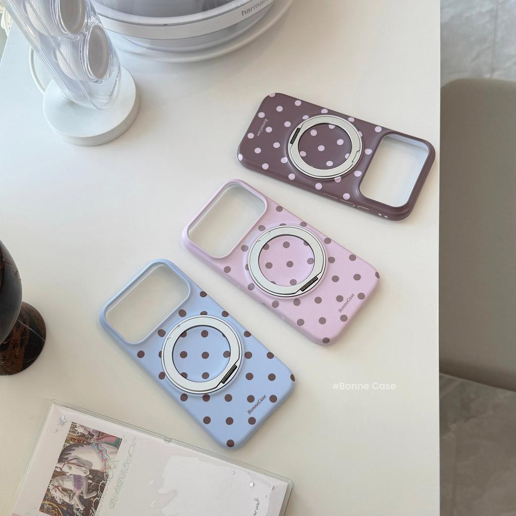Retro Polka Dot Applies To Apple 17pm Mobile Phone Case iPhone16 Magnetic Suction Fulcrum 15 Personalized Simple Bracket 17 Hard