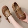 Sapatos Femininos Retrô de Couro de Vaca de Bico Redondo e Sola Macia - Estilo Versátil Primavera 2025