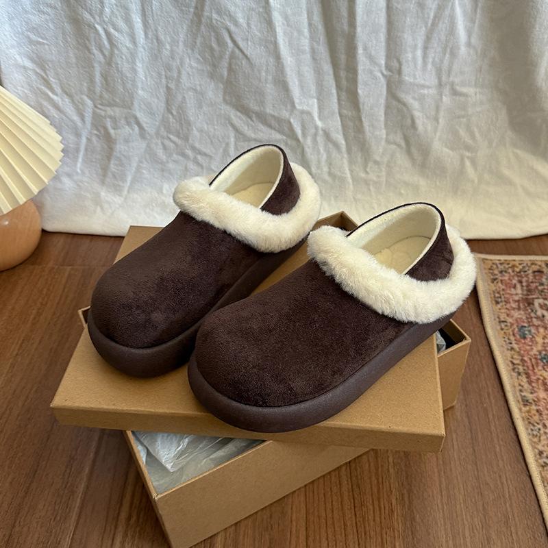 Retro velvet small potato women s new autumn and winter one-pedal snow boots lazy fluffy cotton shoes 40 темно-коричневого