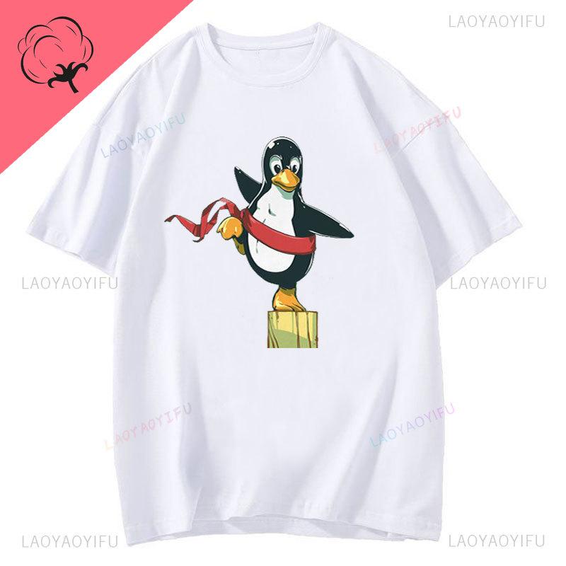 Camiseta Pinguim Linux Algodão Premium Roupa Masculina Lazer Harajuku Manga Camisetas Estéticas Camisetas Vintage Humor Streetwear