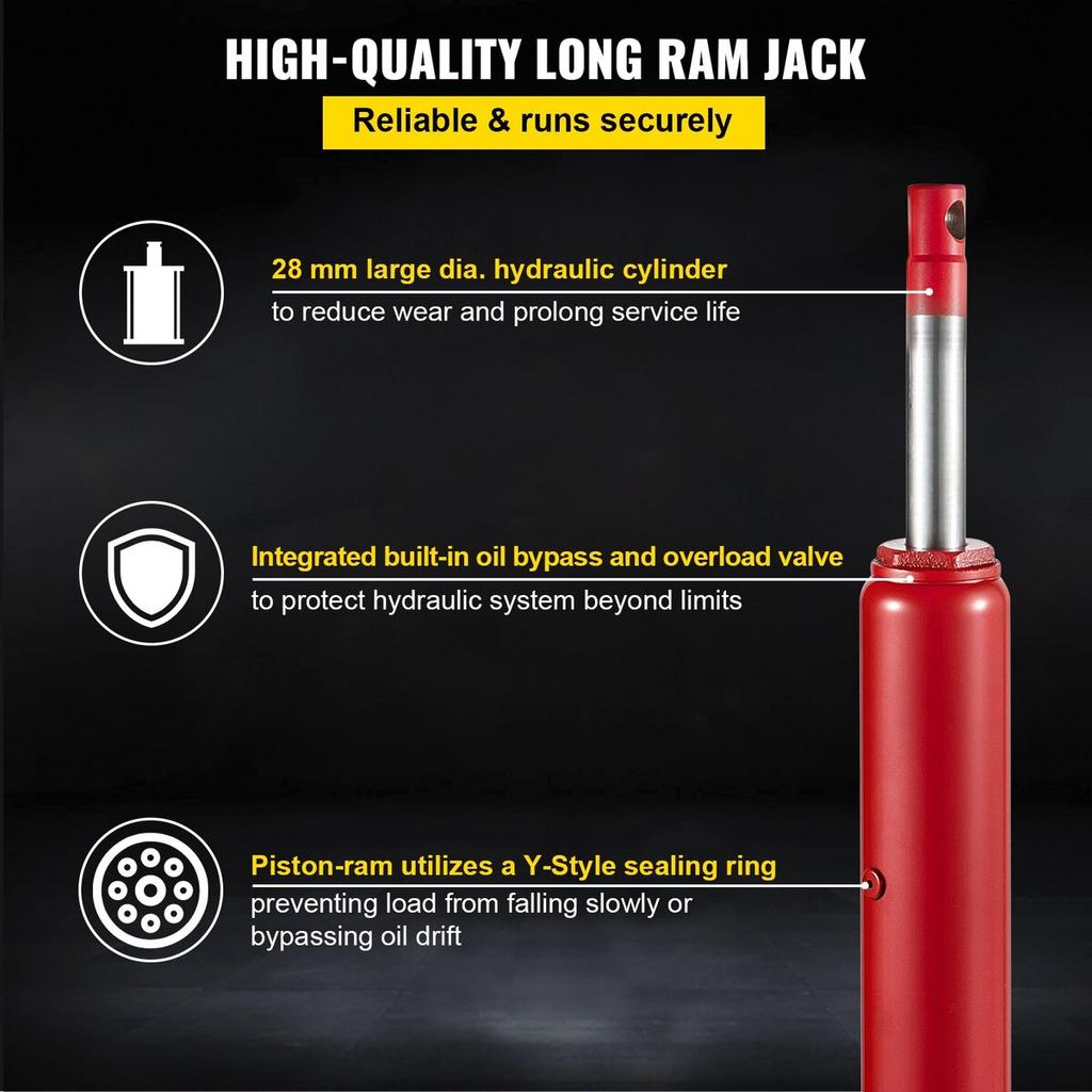 Hydraulic Long Ram Jack, 8 Tons/17363 lbs Capacity, with Single Piston Pump and Clevis Base, Manual Cherry Picker with Handle, for Garage/Shop Cranes,