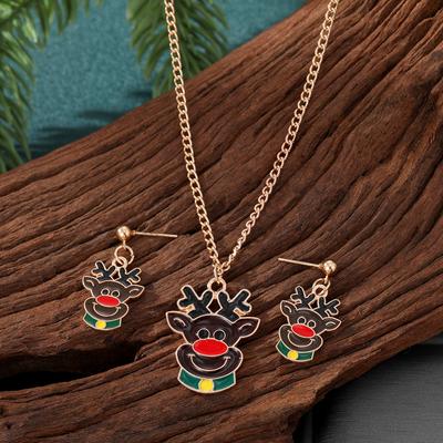 Regalo Año Nuevo 2023 Niña Pendientes Elegantes de Alce Collar 3 Piezas Pendientes de Moda Colgante de Alce Mujer Regalo de Navidad Personalidad Borla Cadena para Suéter