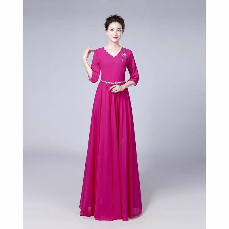 Women s Slim-Fit Chorus & Stage Dance Long Dress 4XL