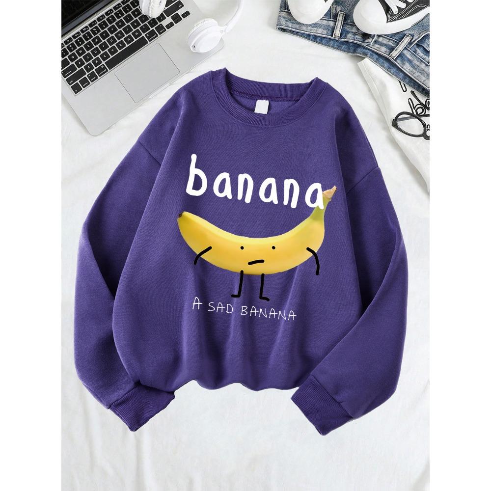 Damen-Sweatshirt mit traurigem Bananenprint, Rundhalsausschnitt, Basic-Hoodies, warmer, lockerer Pullover, bequeme Winterkleidung für Damen