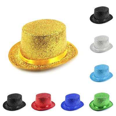 Fashionable Wide Brim Jazz Hat Solid Color Magician Costume Top Hat Headwear Multicolor Glitter Top Hat Carnivals