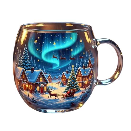 10oz Christmas Painted Mug Winter Scenery Painted Mugs Stained Glass Holiday Drinking Coffee Cup for Cafe Home Bar Decor