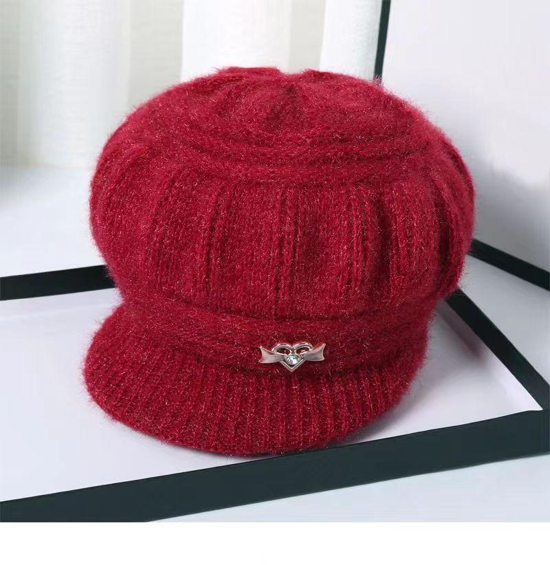 

Пожилая шляпа Вязаная Повседневная Теплая Шерстяная шапка One Size красный