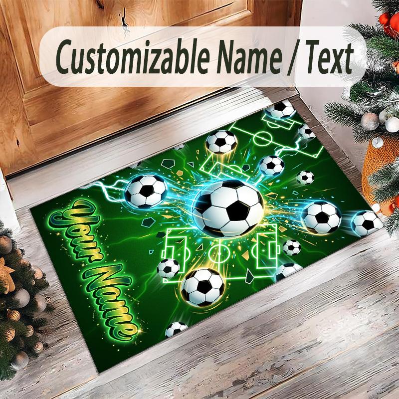 Soccer Theme Crystal Velvet Rug Personalized Custom Name Text Soft Floor Mat Home Decor