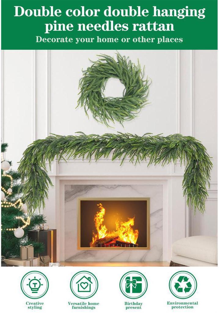 Norfolk Pine Vine Christmas Wreath - Creative Green Plant Pendant for Holiday Decoration and Gifts.