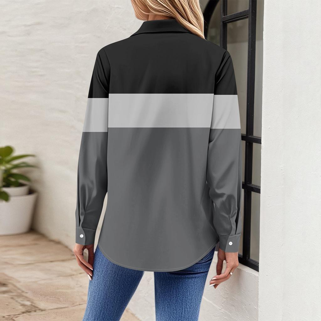 Women's Button Down Prints Shirt Long Sleeve Shirt Business Work Tops Casual With Pockets Jacket