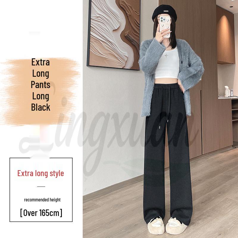 2026 Fall/Winter Off-White High-Waisted Cashmere Wide-Leg Pants with Velvet, Casual Floor-Length for Women