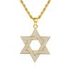 Hip Hop Men Gold Color Plated Jewelry Micro Pave Iced Out Cz Stone Star of David Pendant Hexagram Israel Judaism Necklaces
