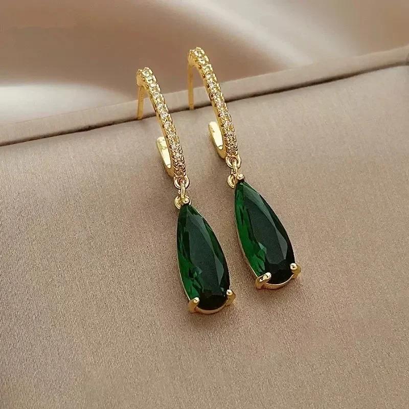Modische Bankett Elegante Smaragd Zirkonia Ohrringe, Hochwertig Eingelegte Hochzeitsstil Schwingende Zirkon Accessoires