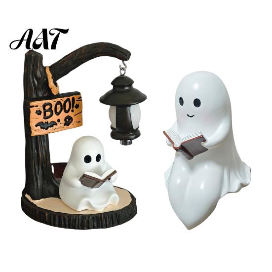 Cozy Halloween Atmosphere Light Hanging Ghost Night Resin Figurine, Vintage Farmhouse Glowing Tabletop Ornament, Country Style Display Warm