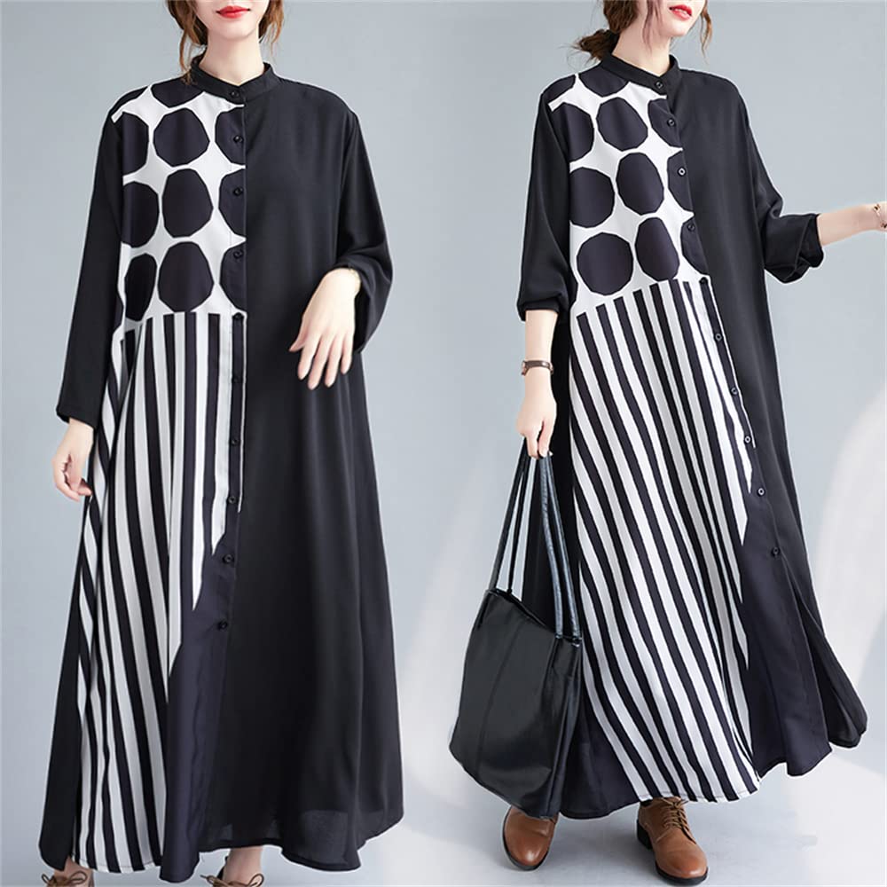 FEISEDY Classic Loose Fit Dress with Color Long Plus A8015 Women's Print, Sleeves, Sizes,