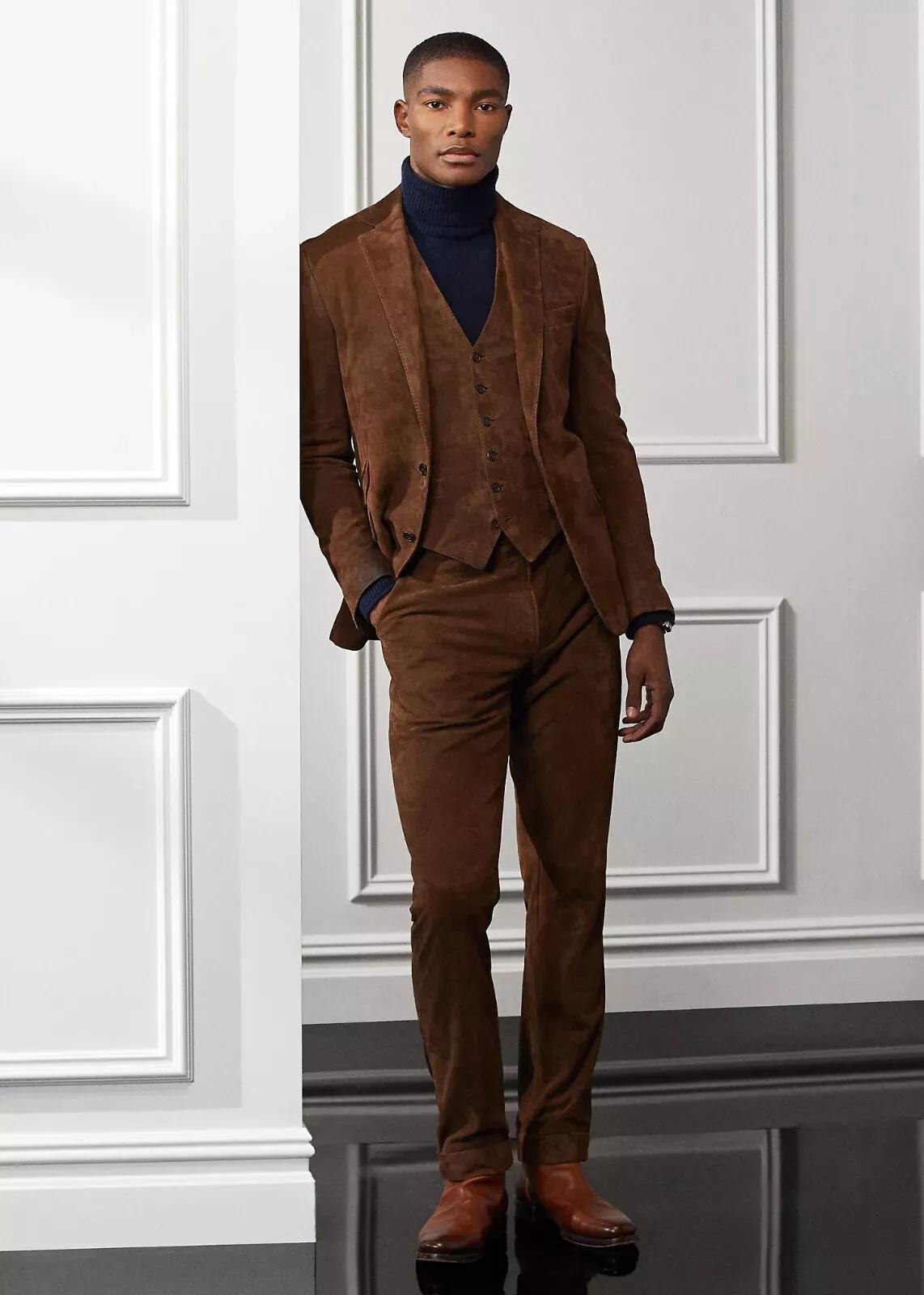 

Носите формальные байкерские модные стильные мужские брюки из коричневой замши повседневные 42 коричневый