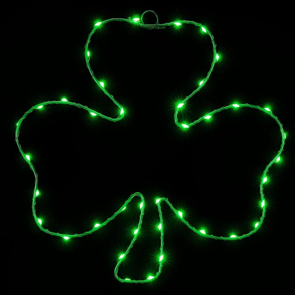 1 Set Lighted Window Decoration for St. Patrick's Day, 15.8 Inch 40 LED Irish Green Clover Shamrock Shaped LED with Iron Frame, Battery Operated