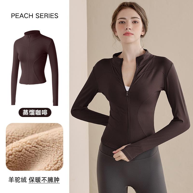Fleece Yoga Clothes Women's 1011 New Spring Stand-up Neck Sports Jacket Cardigan Zipper Warm Fleece Running Top