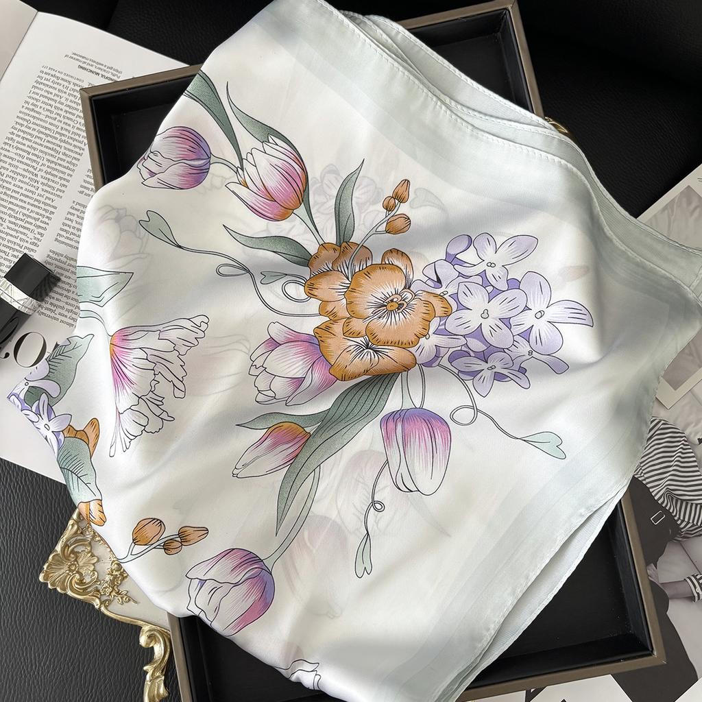 New Luxury Fashion Print 70*70cm Square Scarf Women Soft Satin Hairband Neckerchief Tie Female Headband Foulard Bag Ribbon