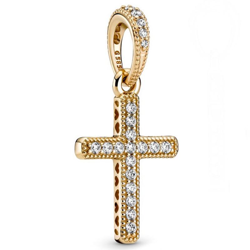 Glanz funkelnde Unendlichkeit Herz Kreuz Mutter Sohn Liebe Anhänger Perlen 925 Sterling Silber Charms passen Mode-Armband-Schmuck