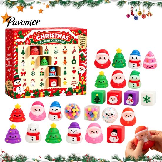 Soft Slow Rebound Toy Christmas Squeeze Advent Calendar 2026, 24 Days Mini Rising Fidget Cute Santa Tree Snowman Ornaments Toys Countdown Calendar,