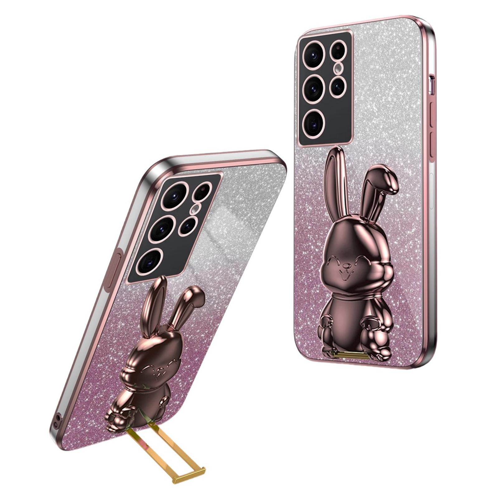 

For Samsung Galaxy S23 Ultra Cartoon Rabbit Smartphone Cover Shockproof TPU+PC Case with Kickstand Pink