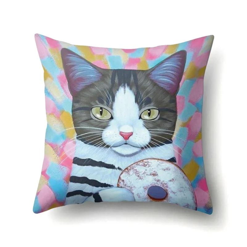 Cute Cartoon Pet Cat Pillow Cover Living Room Sofa Office Car Seat Waist Cushion   Home Decoration