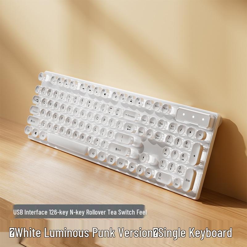 Retro Punk Mechanical Keyboard and Silent Wired Mouse Set for Desktop
