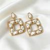European and American women's earrings, geometric pearl square design high-end stud earrings, versatile niche earrings