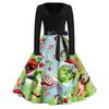 Women's Fashion V-neck Casual Slim-fit Christmas Print Long-sleeved Dress