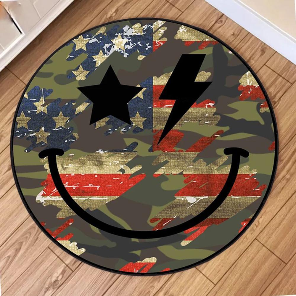 Modern Minimalist Round Pink Flower Mickey Smile Face Design Carpet Mat for Living Room Bedroom Home Decoration Rug Kitchen Mat