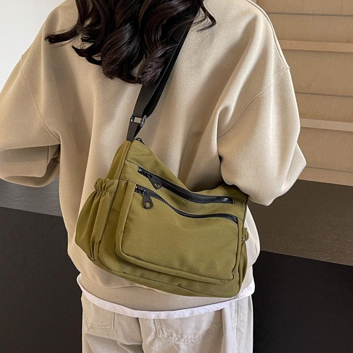2025 New Casual Simple Canvas Women's Bag Solid Color Spring Versatile Shoulder Bag Large Capacity Trendy Messenger Bag Bag