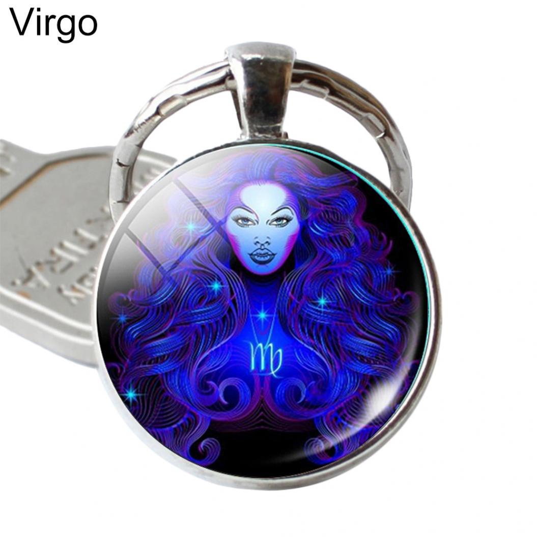 

12 Созвездий Знак Зодиака Круглый Стеклянный Кулон Брелок Держатель Брелок Подарок