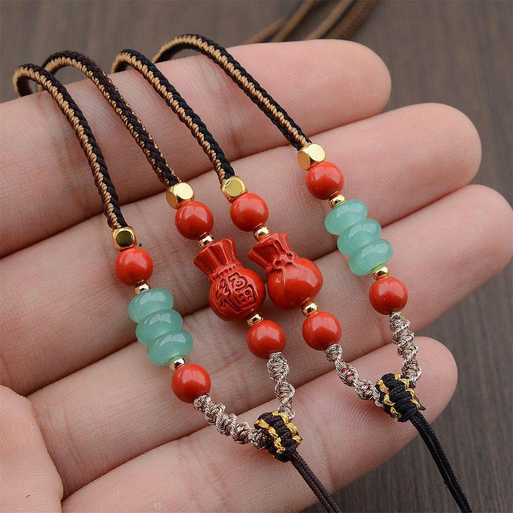 Premium Cinnabar and Agate Ruyi Necklace Cord with Jade Pendant