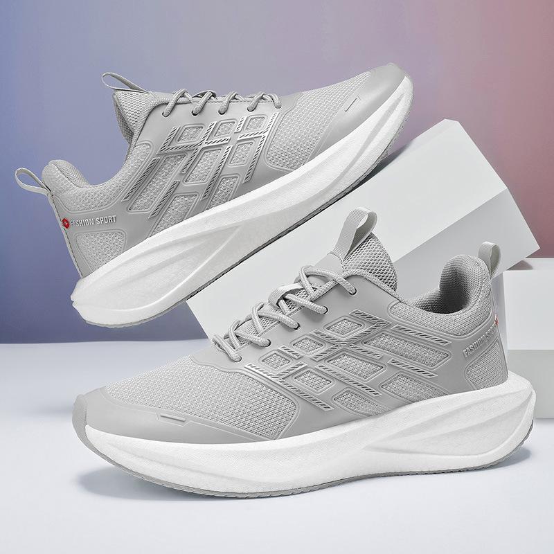 Sports Men's Shoes Spring and Autumn New Fly-woven Breathable Comfortable Running Shoes Men's Youth Thick-soled Heightening Non-slip Wear-resistant