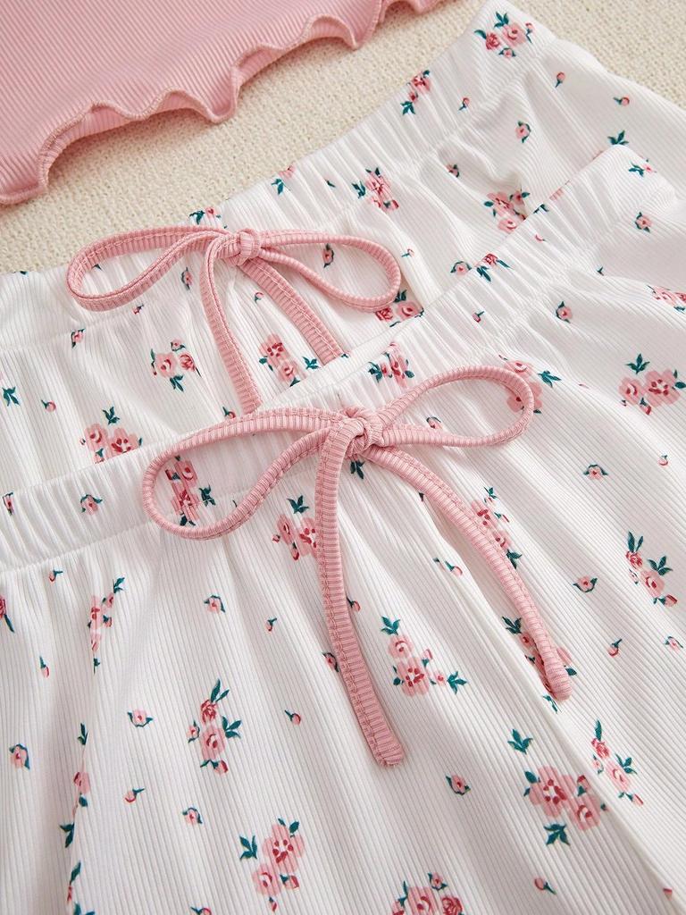 European & American Ribbed Lace Camisole Pajama Set - Includes Top, Shorts, and Pants