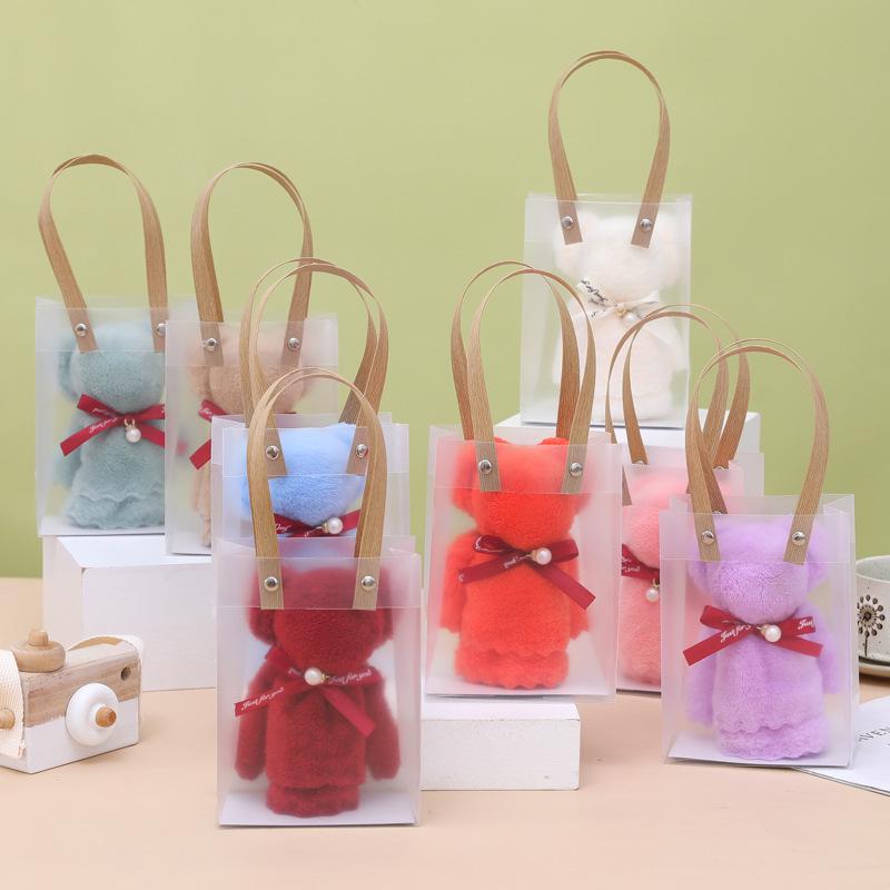 Coral Fleece Pineapple Grid Little Bear Towel - 30*30, Party Favor Gift