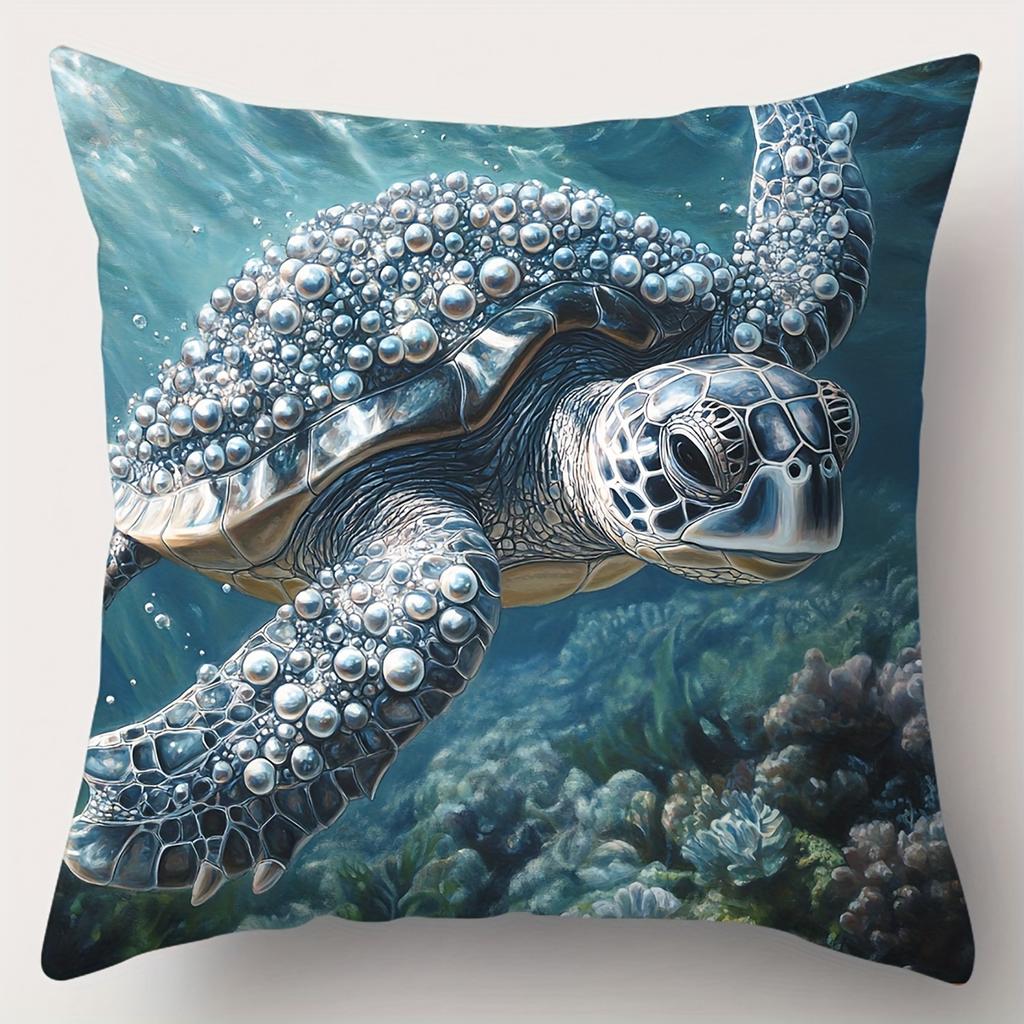 4Pcs 3D Underwater Sea Life Cushion Cover Turtle Fish Printed Pillow Case Polyester Home Decor Sofa Living Room Bedroom